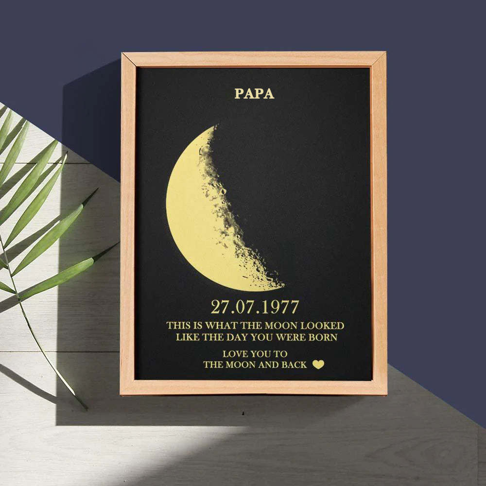 Father's Day Gifts Custom Moon Phase and Names Wooden Frame with Your Text Custom Birth Date Art Frame - MyFaceBoxer
