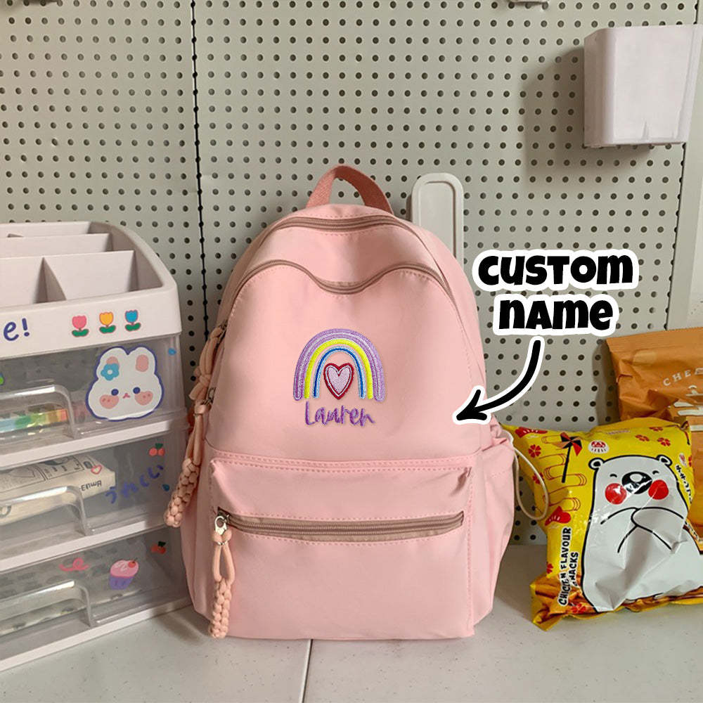 Personalized Embroidered Name Rainbow Backpack School Bag Back to School Gifts - MyFaceBoxer
