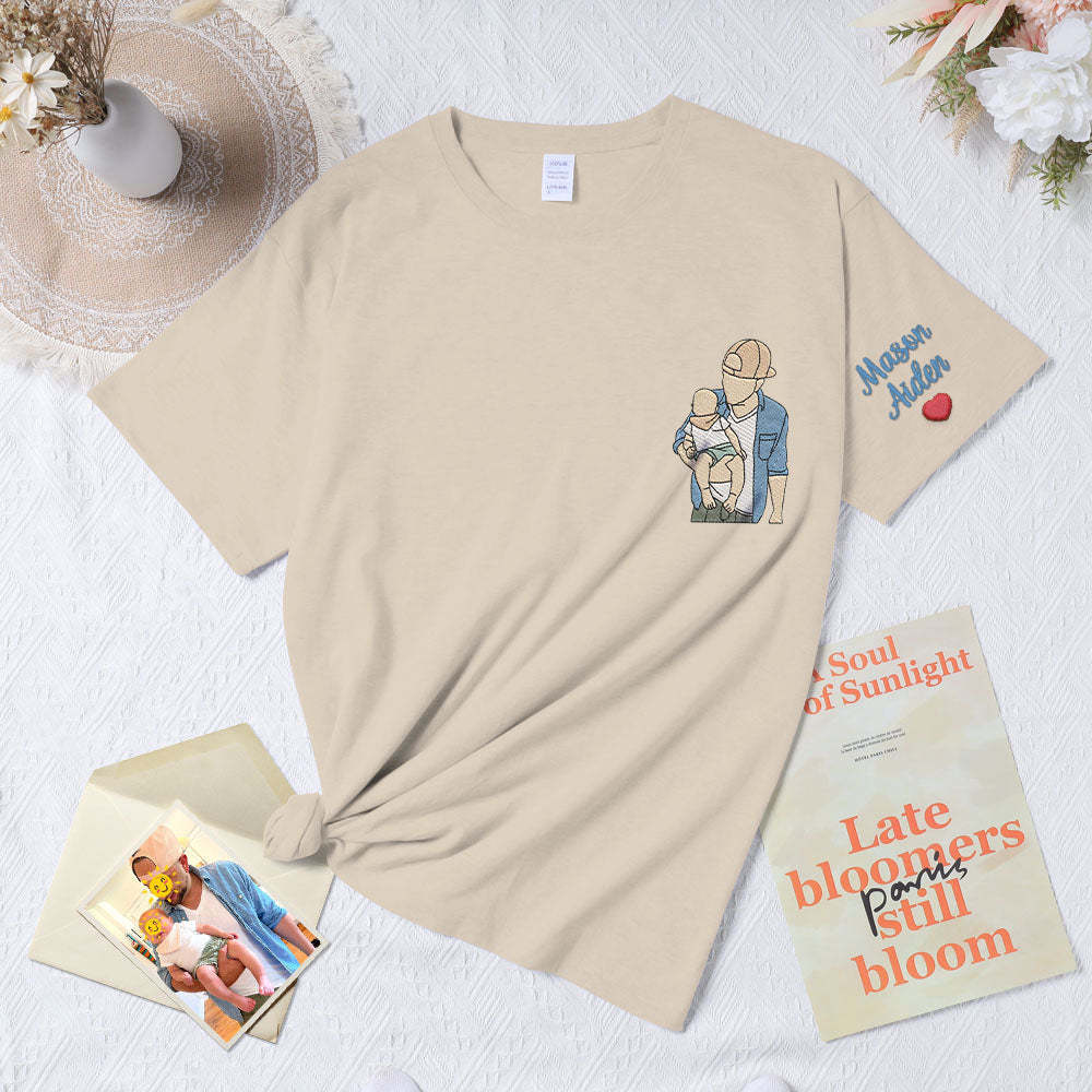 Father's Day Embroidered Custom T-Shirt Dad Photo T-Shirt Father's Day Father And Son Embroidered Gift