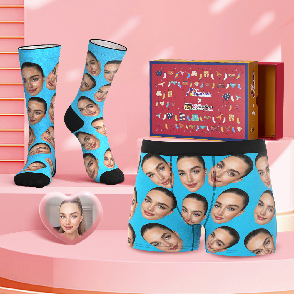 Custom Big Face Boxer Shorts And Socks Set Personalized Photo Gift - MyFaceBoxer