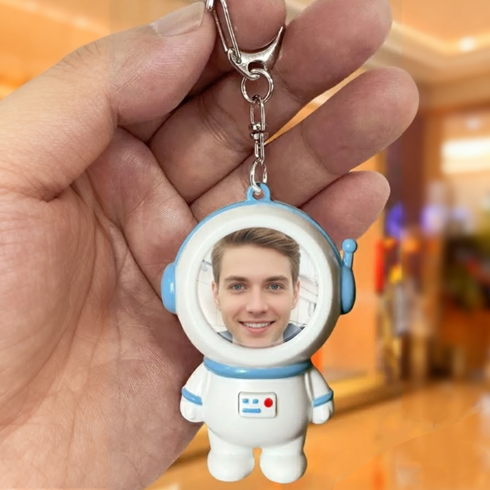 Custom Photo Astronaut With Light Keychain Speaking I Love You