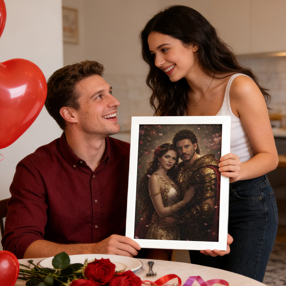 Custom Romantic Couple Portrait Frame from Photo Personalized Royal Couple Gift for Valentine's Day