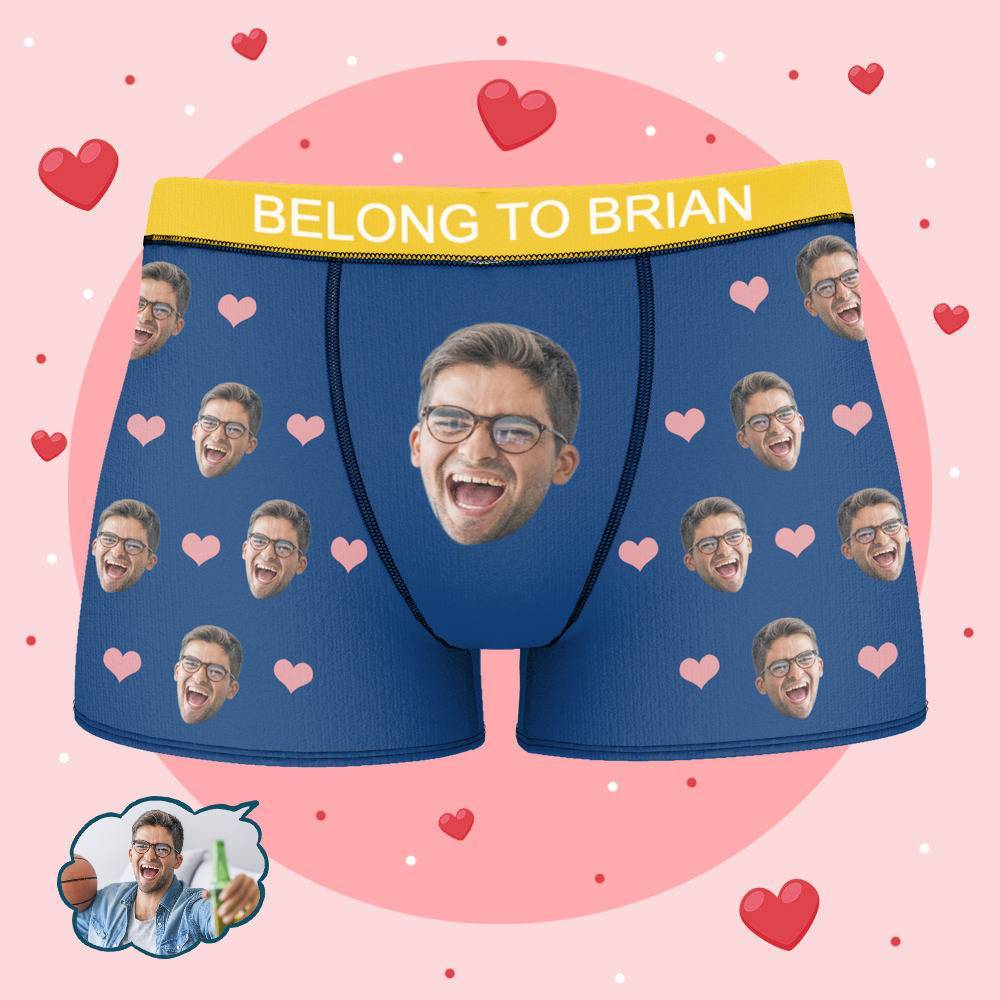 Personalized Property of Brian Boxer Custom Name Face Boxer with Text Inscribed Waist Anniversary Gifts for Boyfriend. - MyFaceBoxer