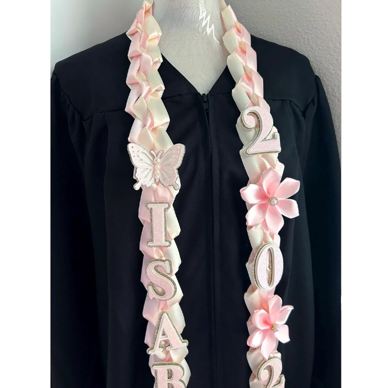 Personalized Graduation Lei With Flowers, Grad Gift, Class of 2026, Satin Ribbon, Single Braided Ribbon, Graduation Stole