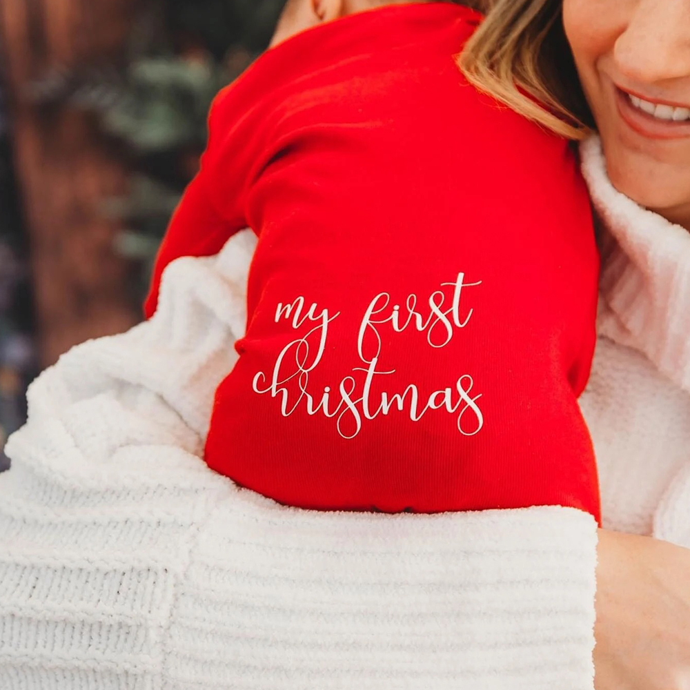 Personalized Baby First Christmas Cozy Soft Long Sleeve Romper