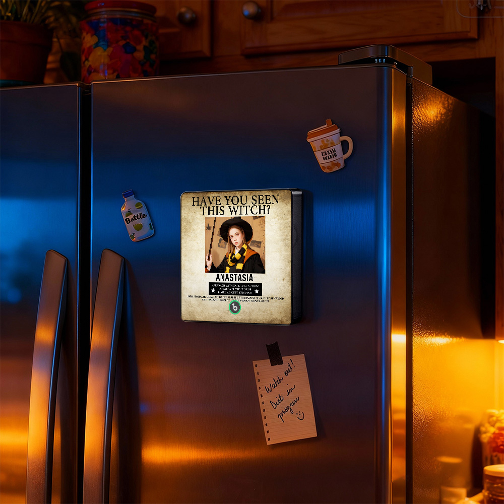 Custom "Have You Seen This Wizard?" Wanted Poster Fridge Magnet – Personalized Name & House Styles