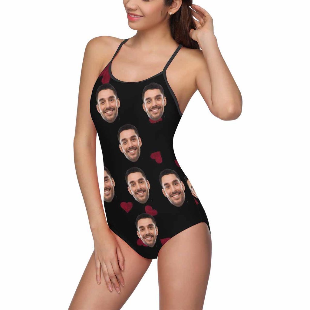 Custom Face Swimwear Women's Photo Slip One Piece Swimsuit - Heart - MyFaceBoxer