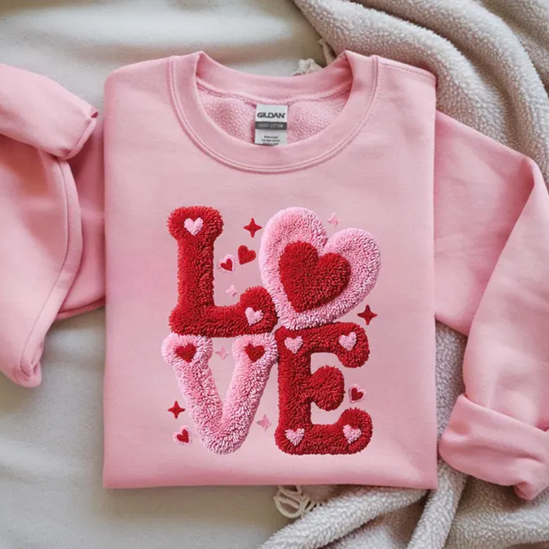 LOVE Sweatshirt Knitted Look Pullover, Cute Valentine��s Day Sweater, Cozy Winter Outfit, Gift for Her