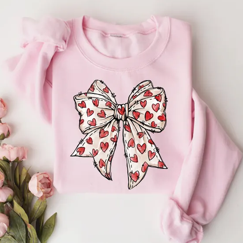 Coquette Valentine's Day Heart Bow Sweatshirt, Retro Valentine Shirt, Valentines day Bow Shirt, Coquette Bow T Shirt, Bow Valentine Gifts
