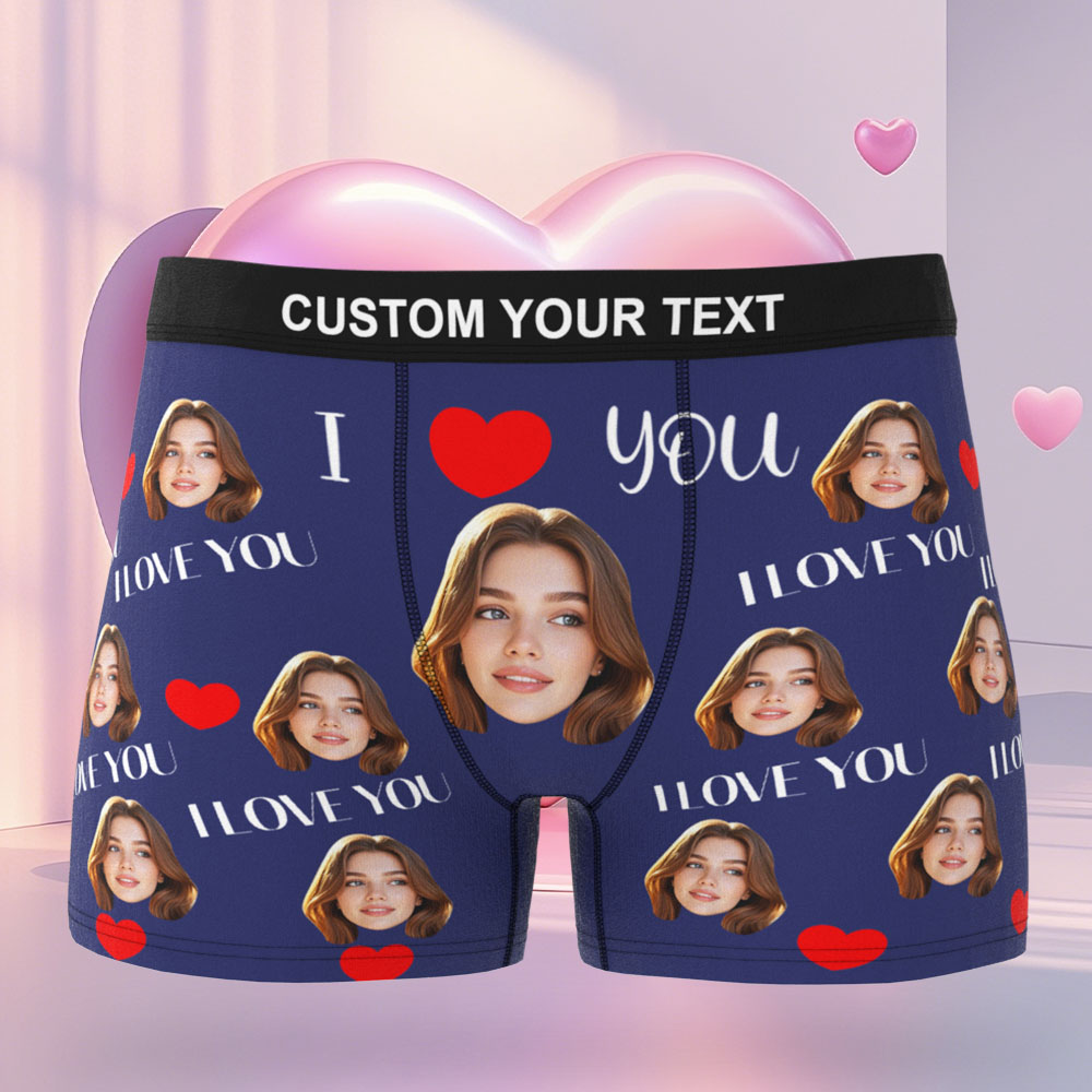 Men's Customized Face Boxer Personalised I Love You Photo Boxer Underwear For Husband Boyfriend