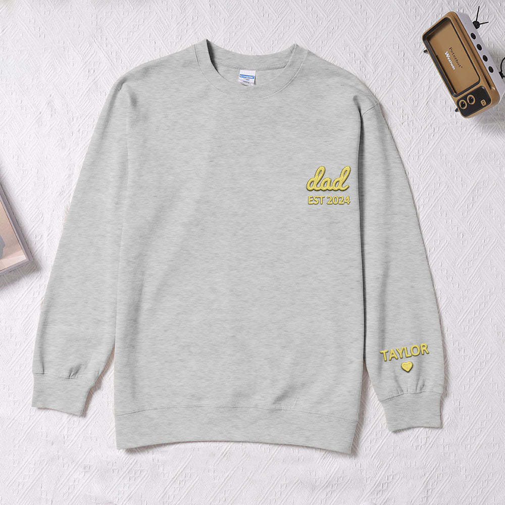 Personalized Dad Embroidered Sweatshirt With Date Custom Sleeve With Kid's Name