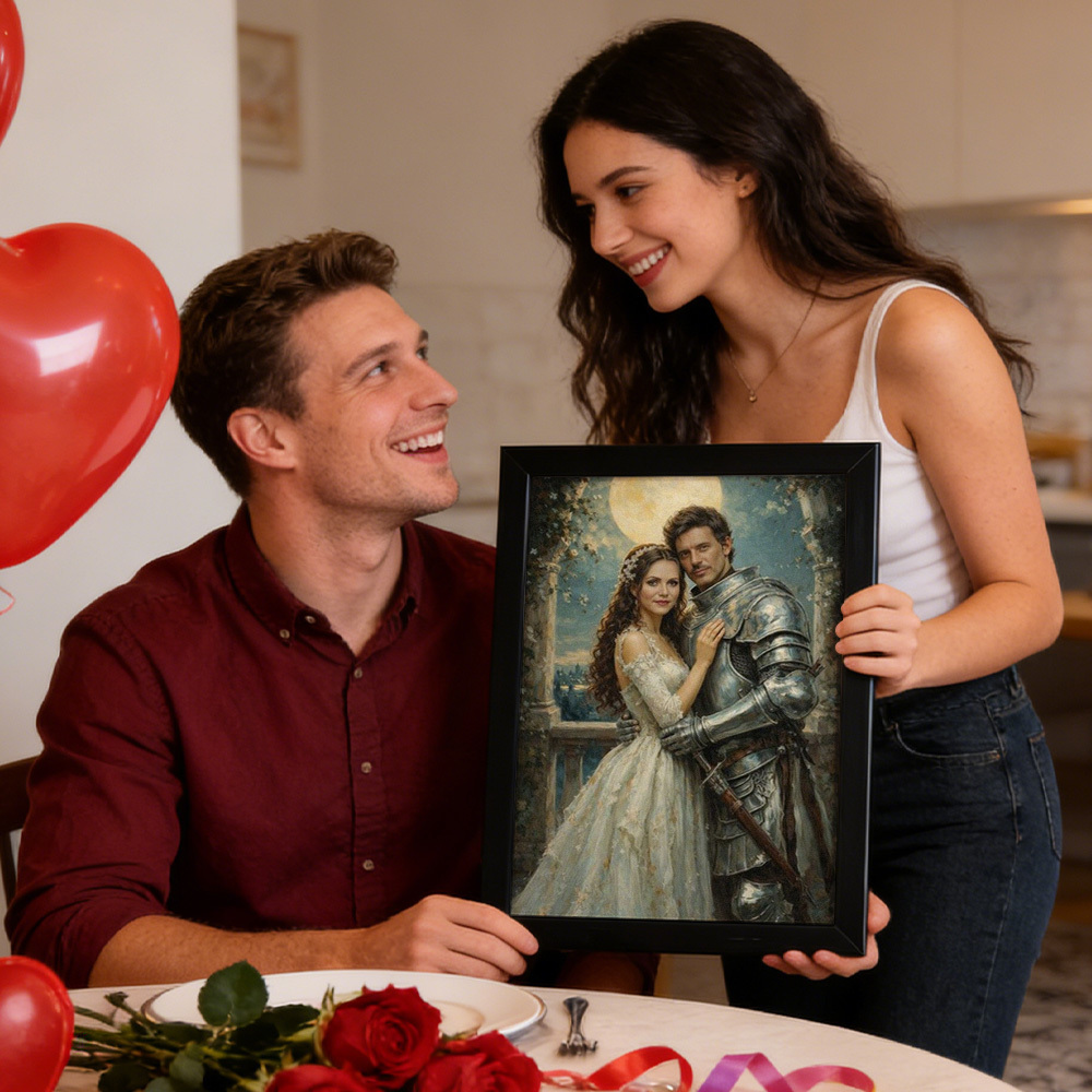 Custom Romantic Couple Portrait Frame from Photo Personalized Royal Couple Gift for Valentine's Day