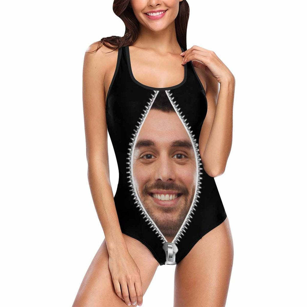 Custom Face Swimwear Women's Photo Slip One Piece Swimsuit - Zipper - MyFaceBoxer
