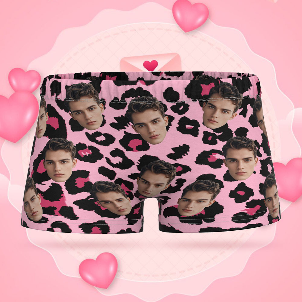 Custom Face Women's Boy Short Personalized Boyfriend Face Sexy Leopard Underwear Gifts For Her - MyFaceBoxer