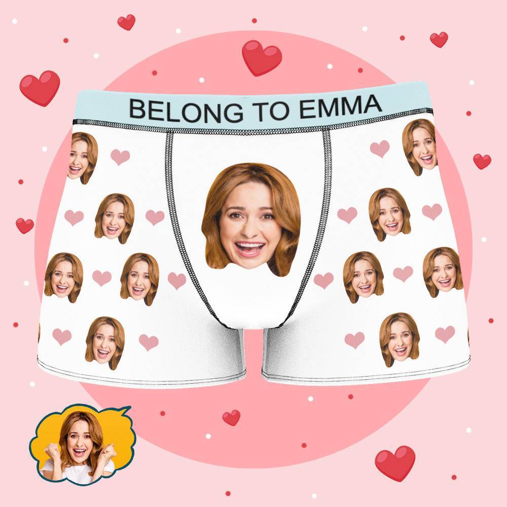 Personalized Property of Emma Boxer Custom Name Face Boxer with Text Inscribed Waist Anniversary Gifts for Boyfriend. - MyFaceBoxer