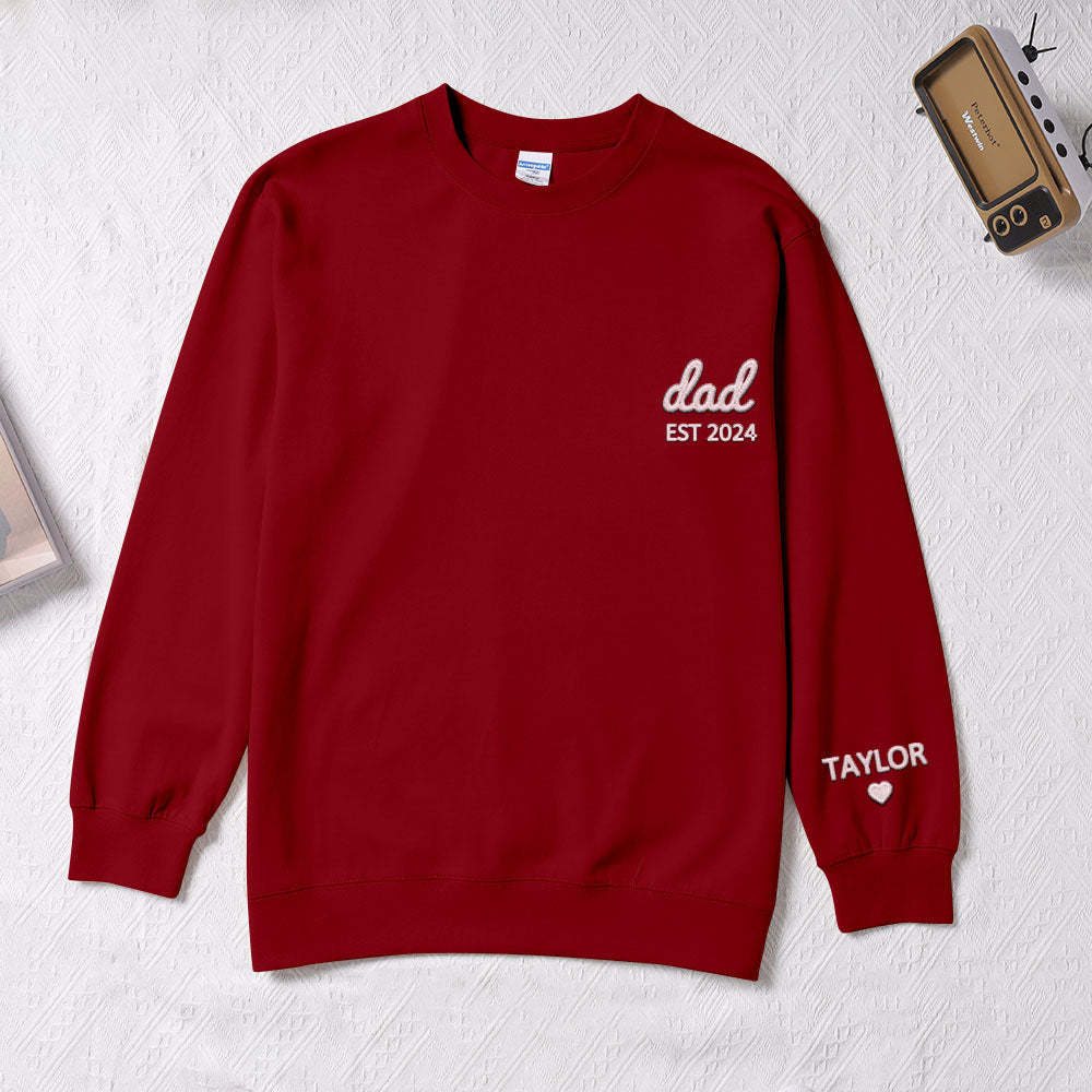 Personalized Dad Embroidered Sweatshirt With Date Custom Sleeve With Kid's Name