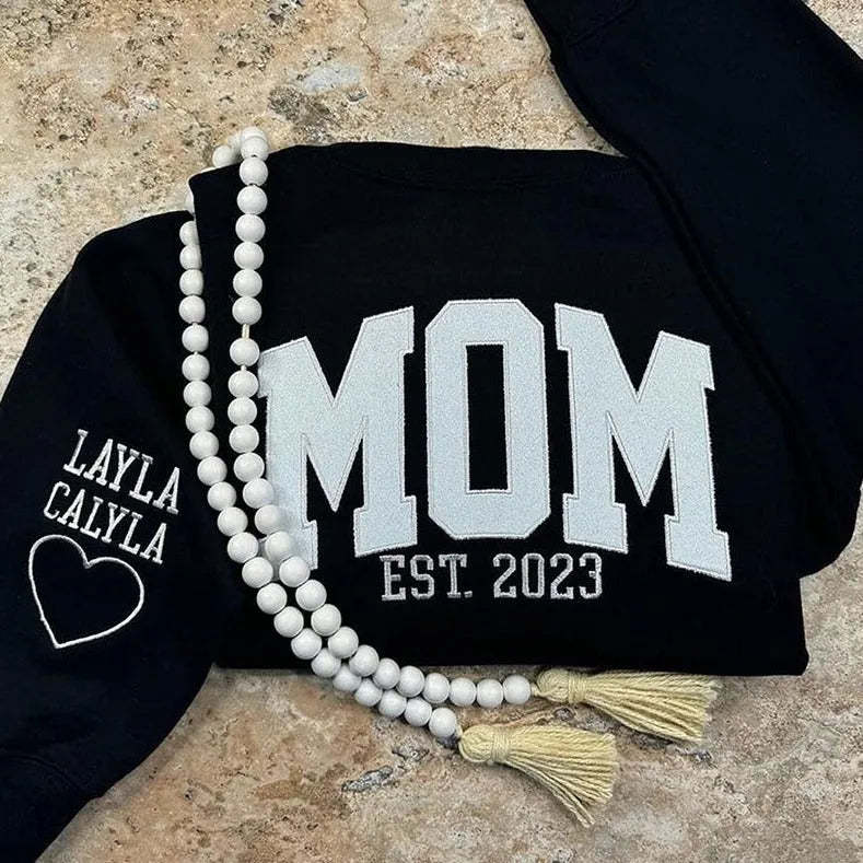 Custom Embroidered Glitter Vinyl MAMA Sweatshirt Hoodie Gift For Mom & Grandma - MyFaceBoxer