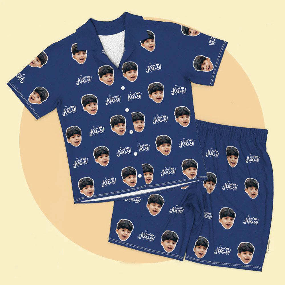 Custom Kid Face Short Sleeved and Pants Pajamas - Love Mom