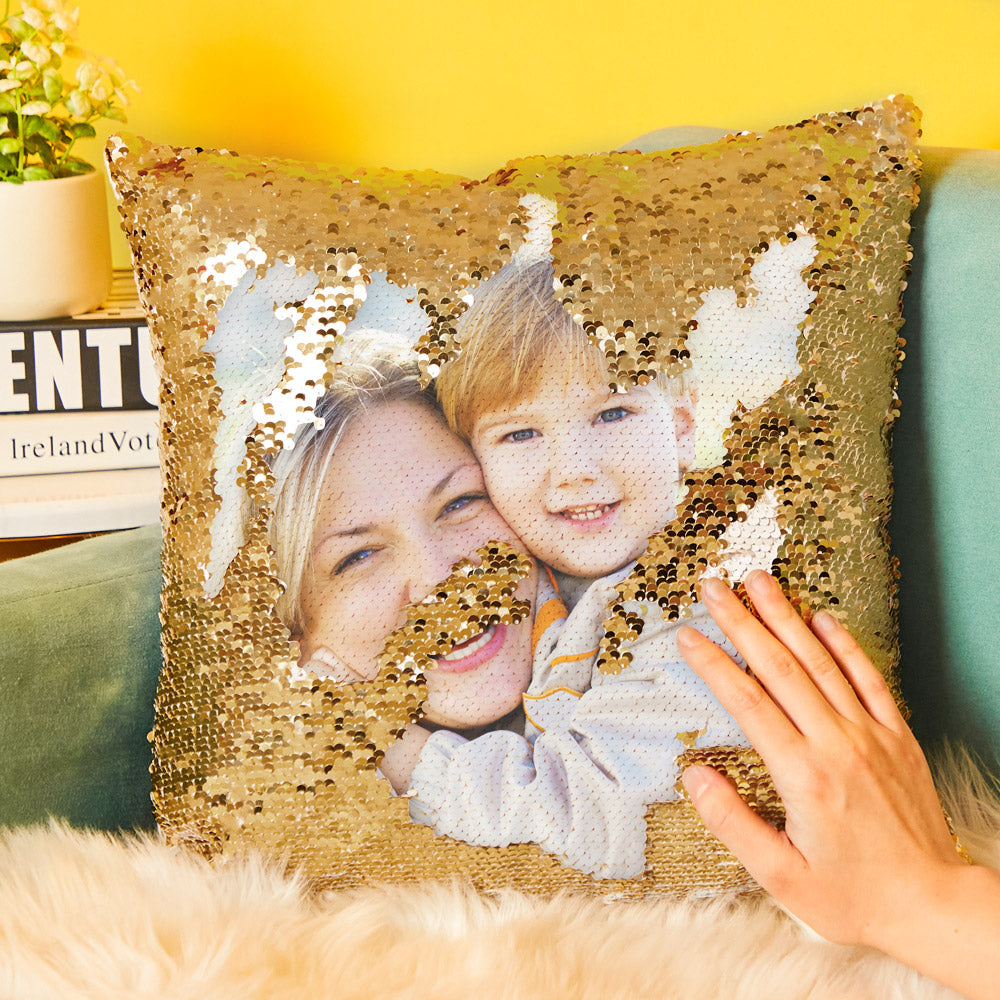 Custom Couple Photo Magic Sequins Pillow Multicolor Shiny 15.75*15.75''	 - MyFaceBoxer