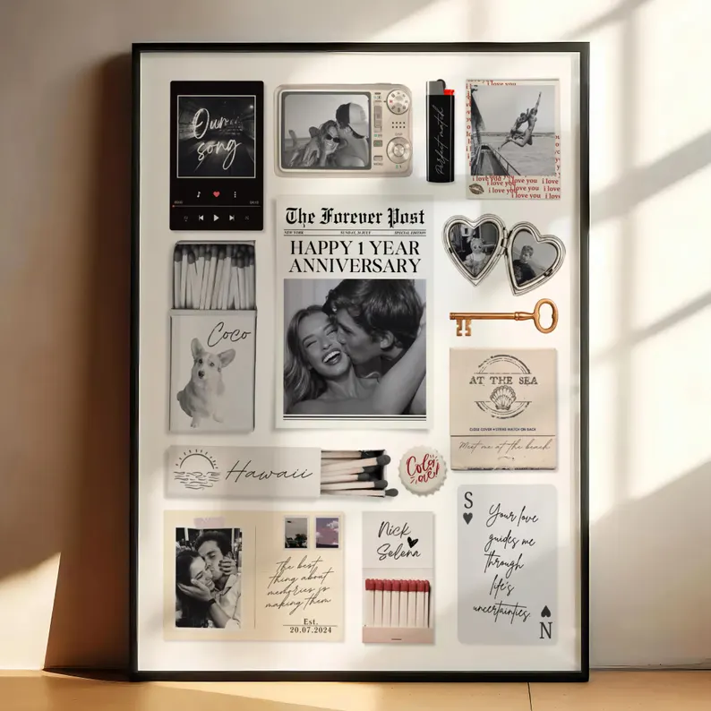 Custom Matchbox Art Frame DIY Canvas Matchbook Poster First Anniversary Gift for Boyfriend or Girlfriend Custom Birthday Wall Art Print