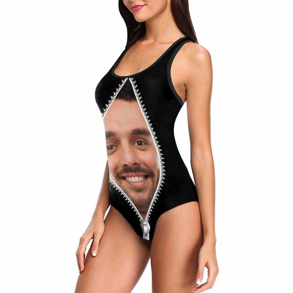 Custom Face Swimwear Women's Photo Slip One Piece Swimsuit - Zipper - MyFaceBoxer