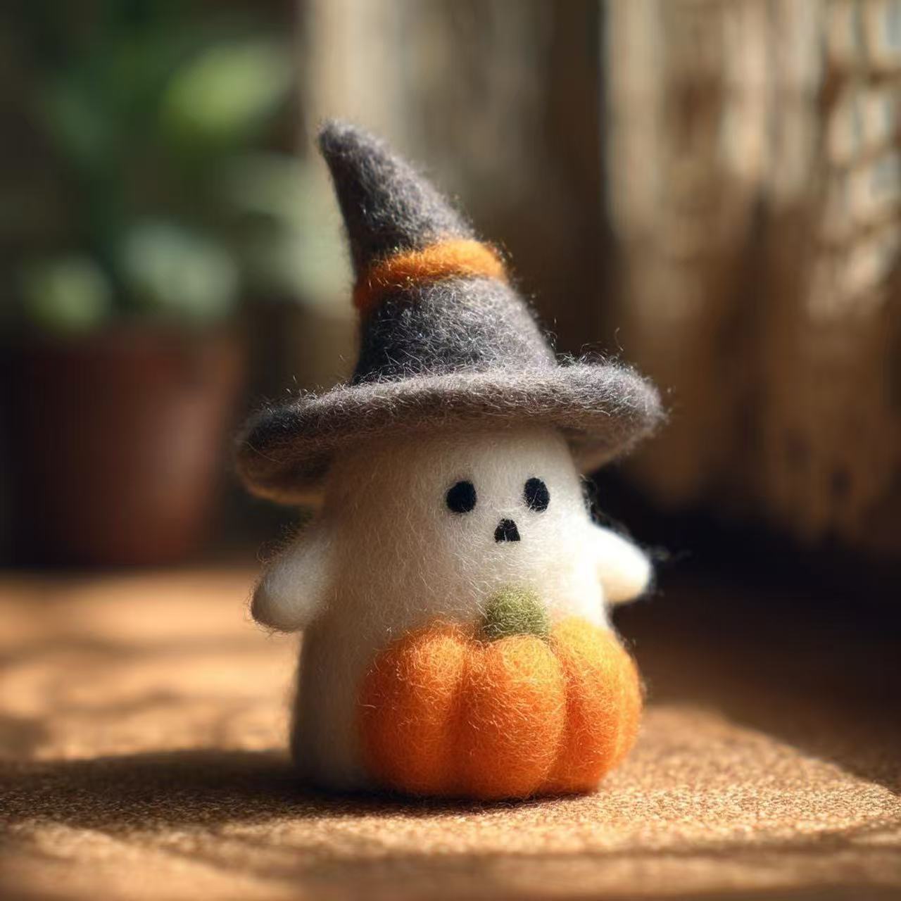 Adopt a Ghost, Handmade Felt Halloween Ghost Pumpkin with Wizard Hat, Autumn Pumpkin Decor, Halloween Decor, Nursery Decor, Gift for Kids