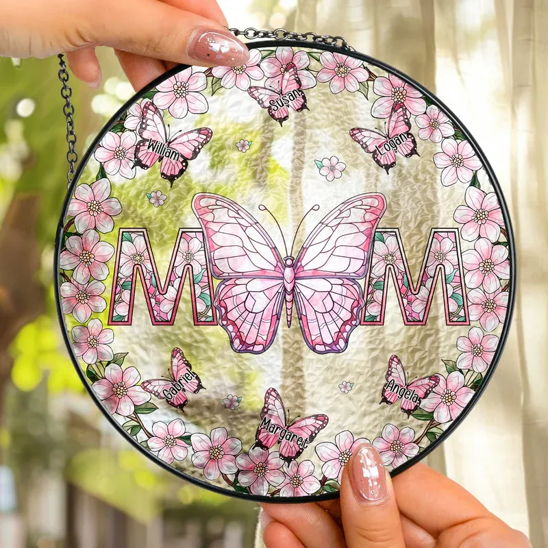 Mom Gifts Butterflies - Personalized Stained Glass Window Hanging Suncatcher