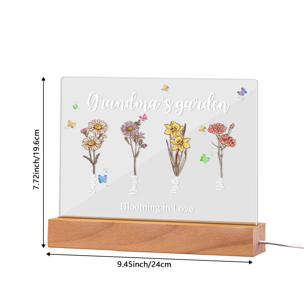 Custom Birth Flowers Night Light Grandma's Garden Acrylic Lamp Gifts for Mom Grandma - MyFaceBoxer