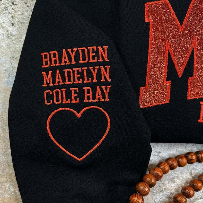 Custom Embroidered Glitter Vinyl MAMA Sweatshirt Hoodie Gift For Mom & Grandma - MyFaceBoxer