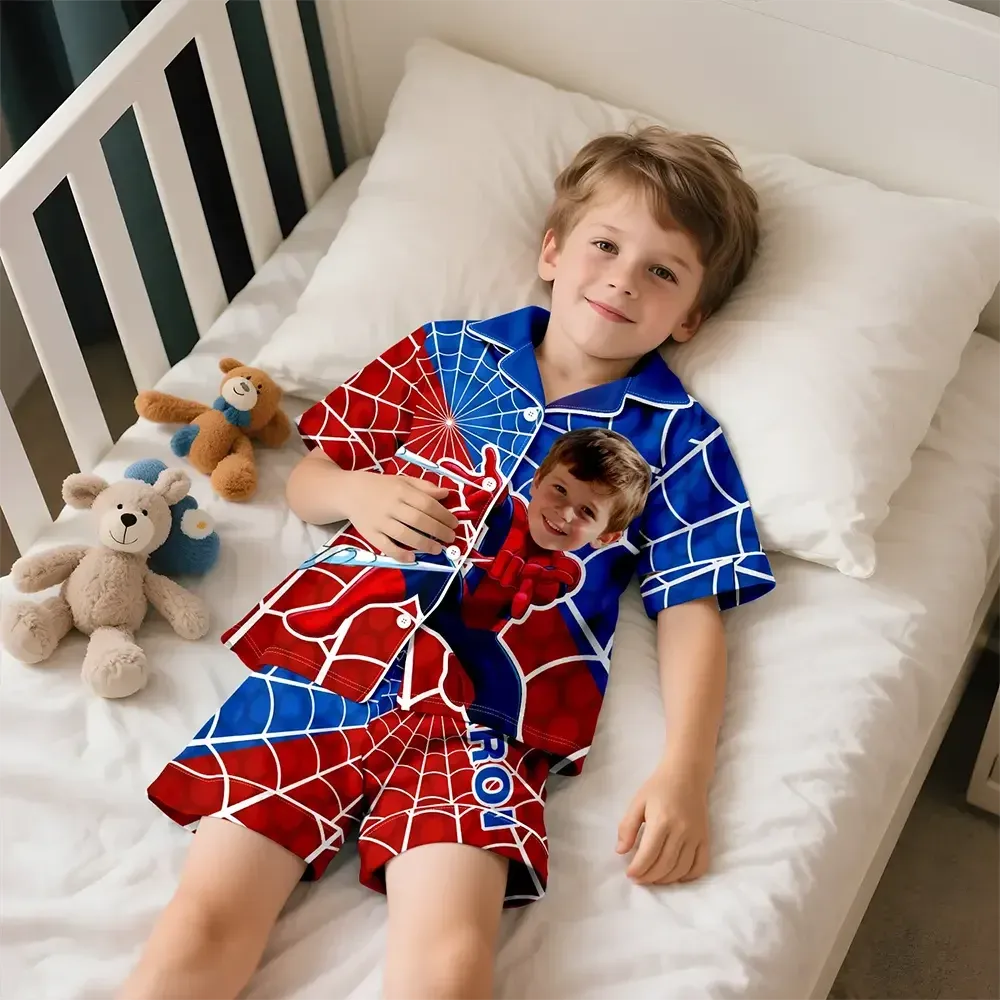 Custom Face Short Sleeve Pajamas Spiderboy Pajamas For Kids