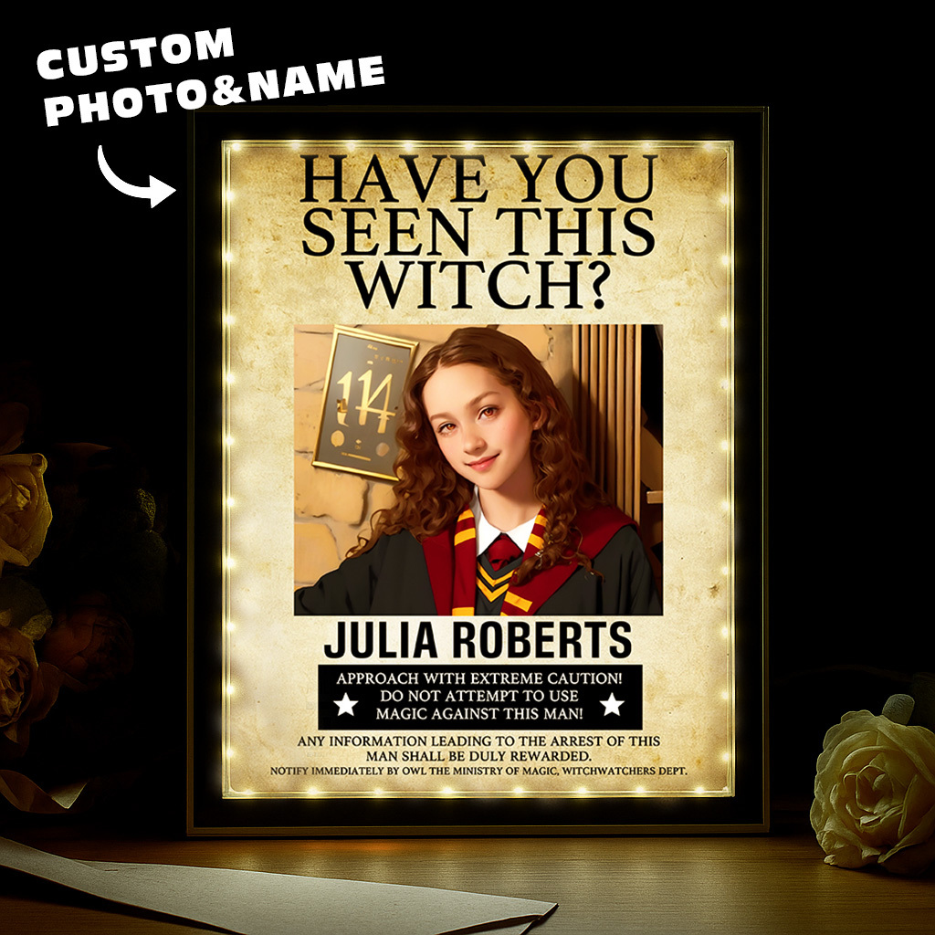 Custom "Have You Seen This Wizard?" Wanted Mirror Lamp – Personalized Name & House Styles