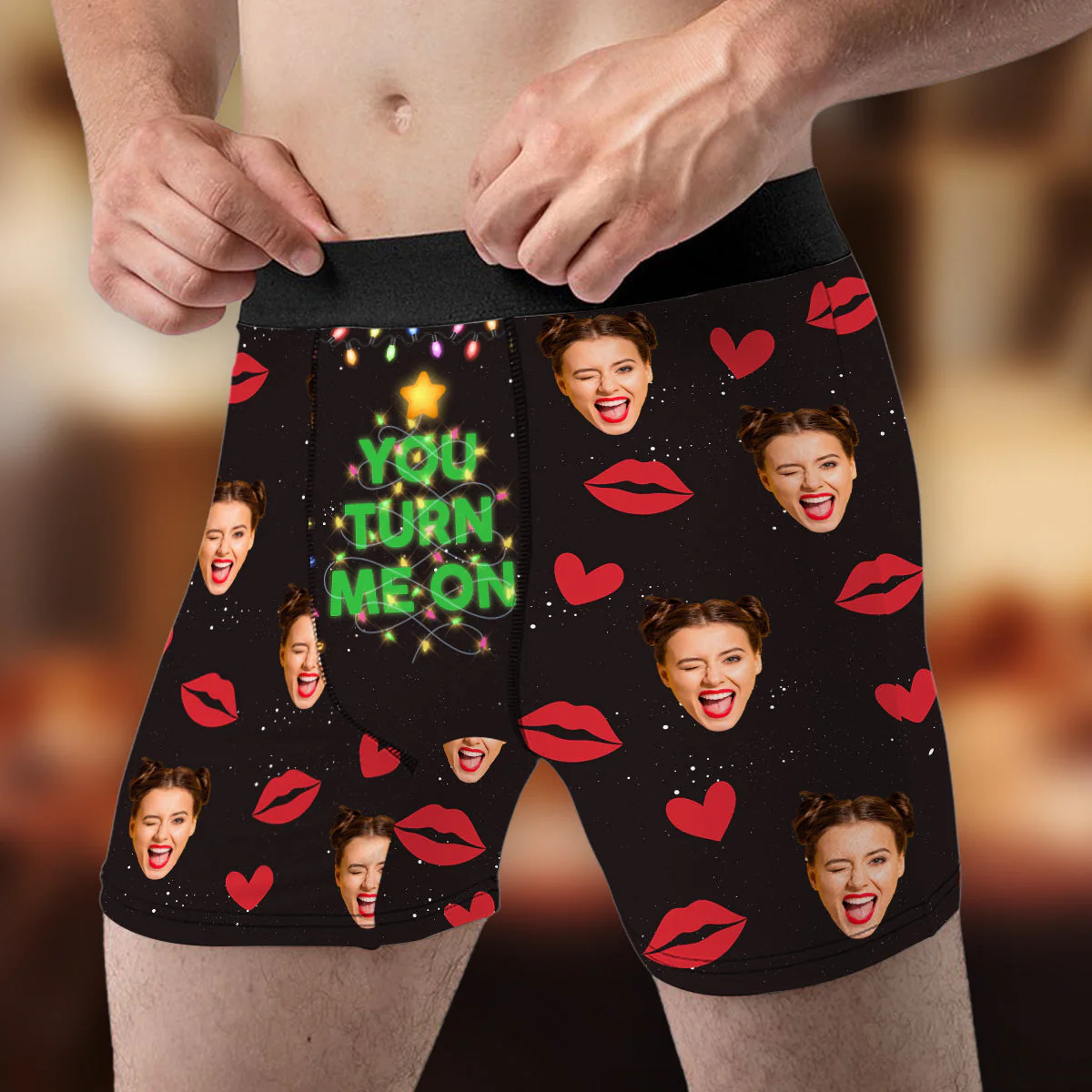 Christmas Gifts Underwear Turn Me On - Personalized Photo Men's Boxer Briefs