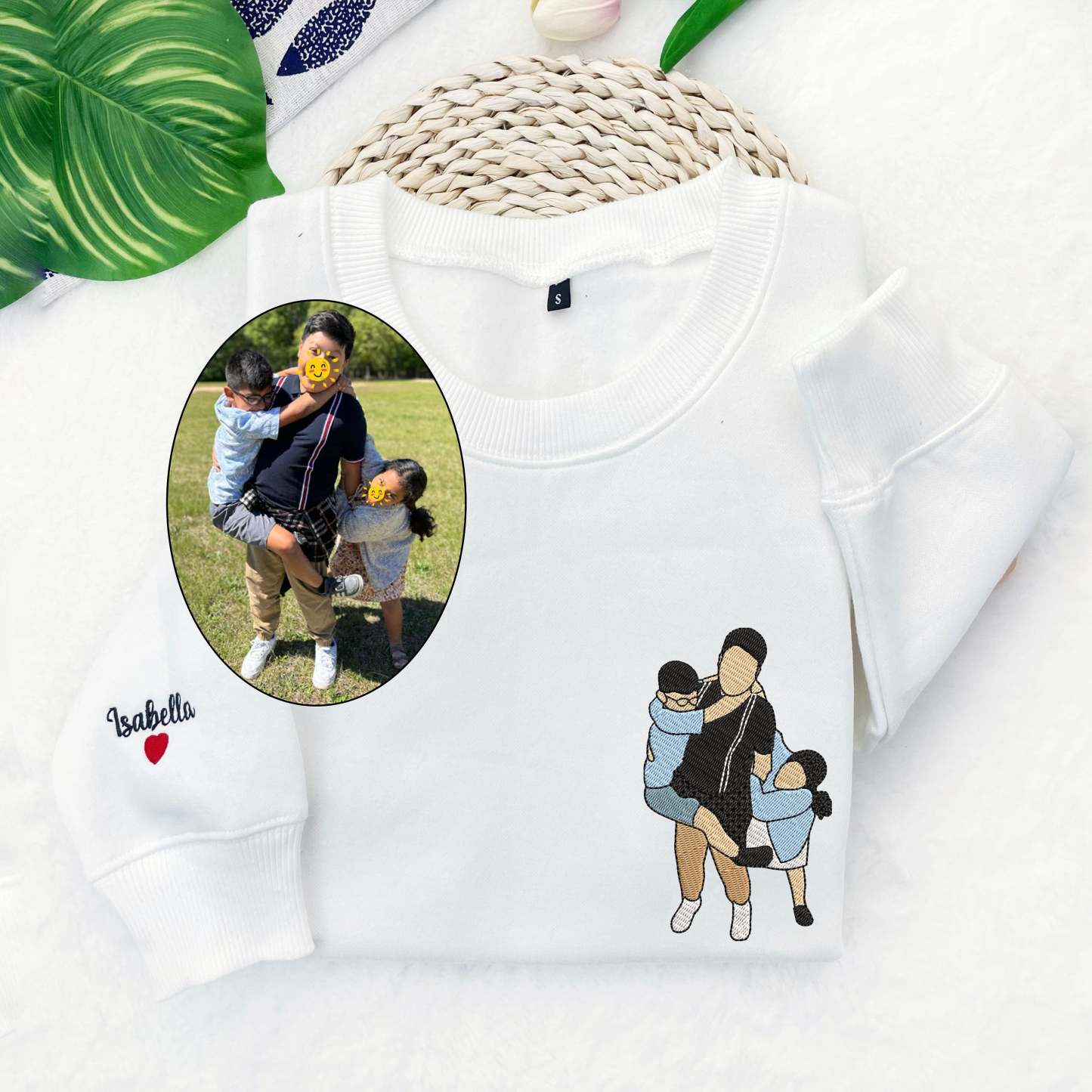Custom Embroidered Family Portrait from Photo Sweatshirt For Father's Day
