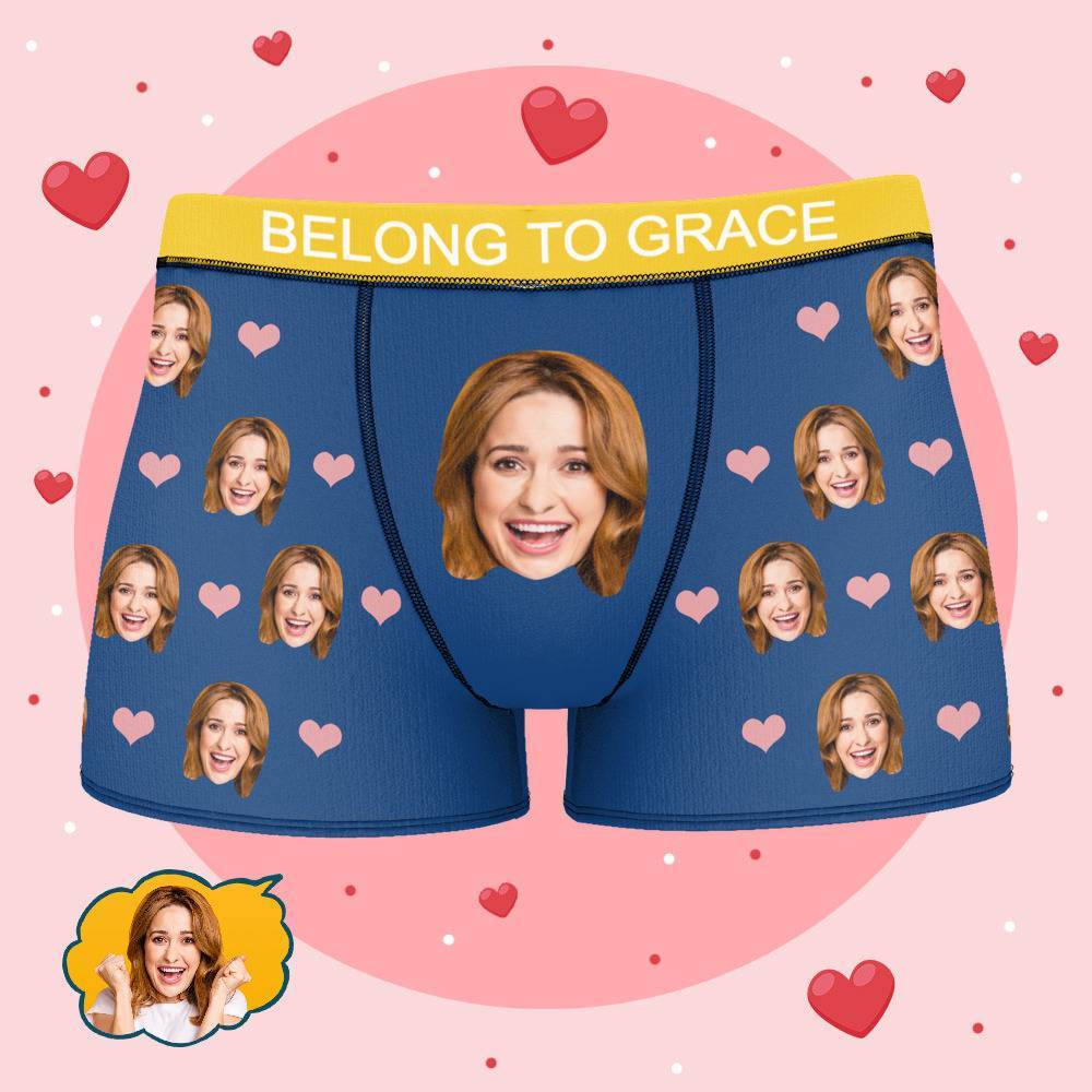 Personalized Property of Grace Boxer Custom Name Face Boxer with Text Inscribed Waist Anniversary Gifts for Boyfriend. - MyFaceBoxer