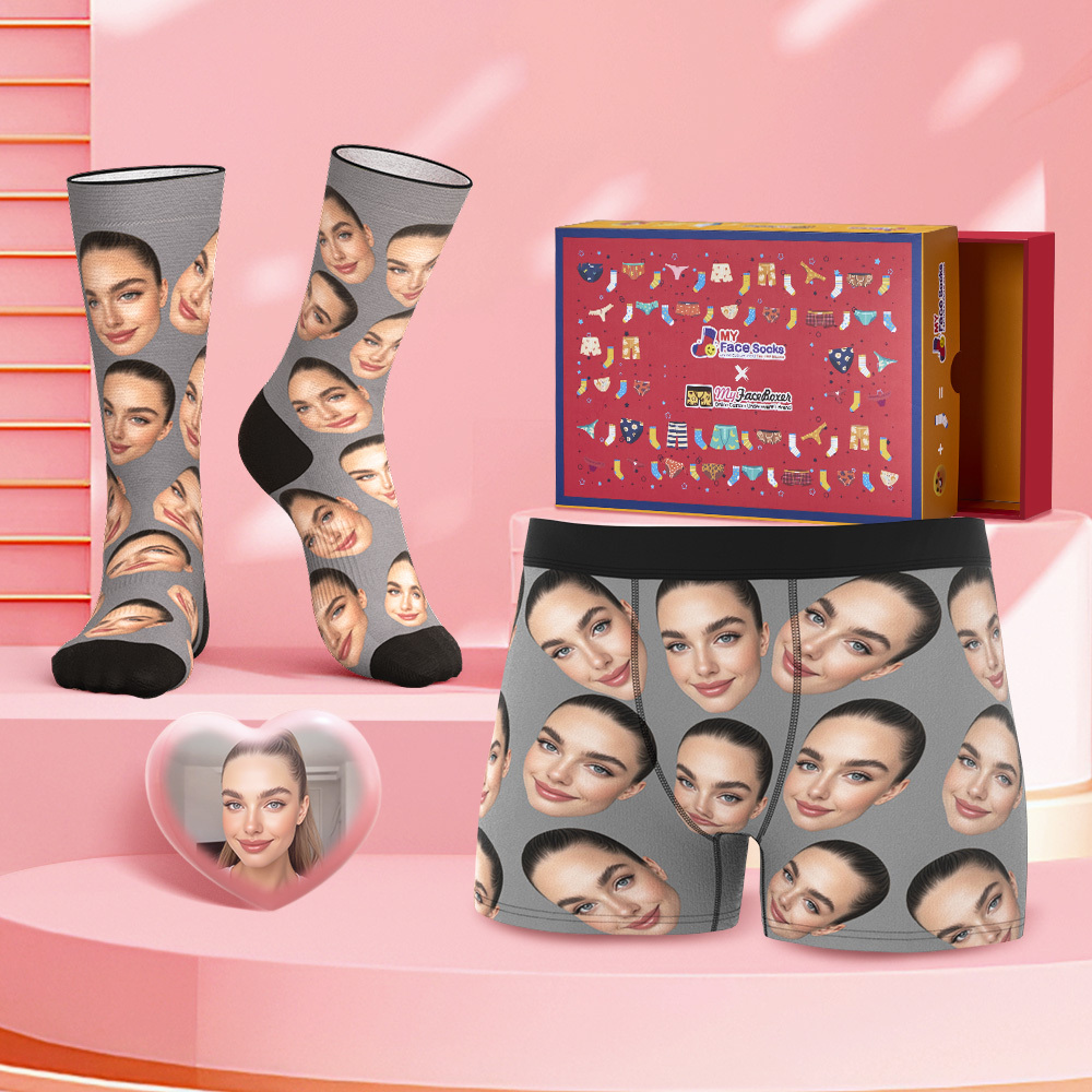 Custom Big Face Boxer Shorts And Socks Set Personalized Photo Gift - MyFaceBoxer