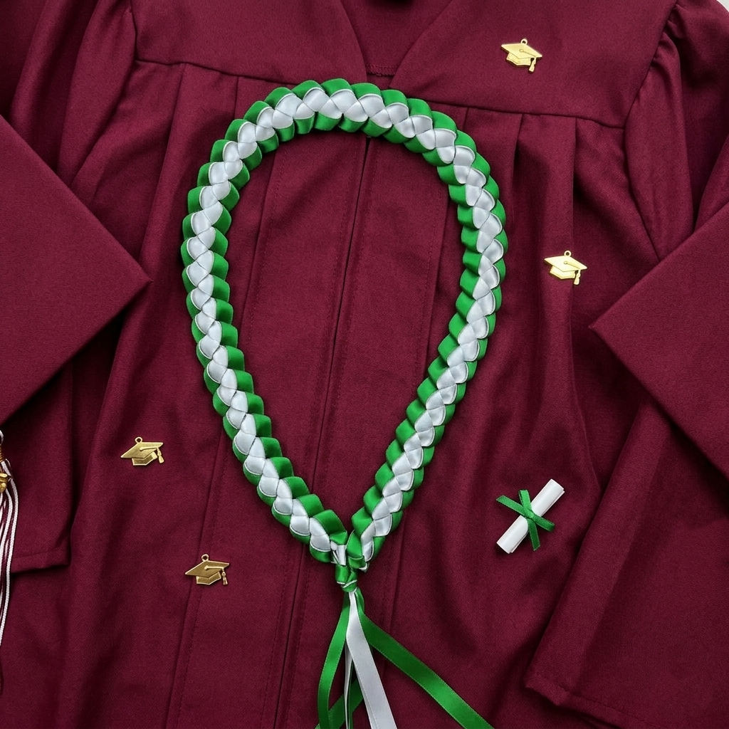 Green and White Graduation Lei