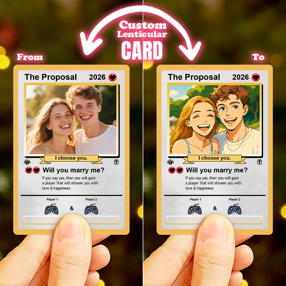 Personalized Valentine's Day Power Couple Lenticular Card Custom Anniversary Card Couple Photo Anime Style Valentine's Day Gift for Lover