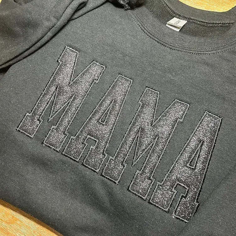 Custom Embroidered Glitter Vinyl MAMA Sweatshirt Hoodie Gift For Mom & Grandma - MyFaceBoxer