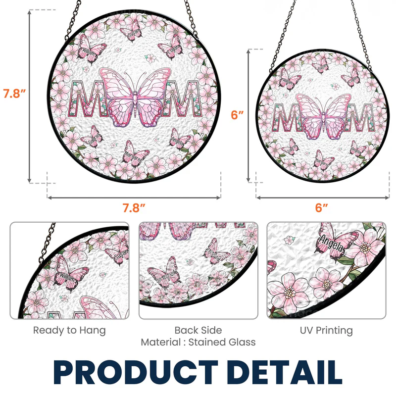 Mom Gifts Butterflies - Personalized Stained Glass Window Hanging Suncatcher