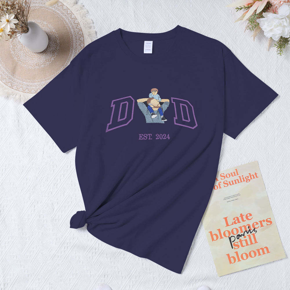 Custom Dad Embroidered T-Shirt Personalized With Your Dad??s Photo and Name Embroidery T-Shirt