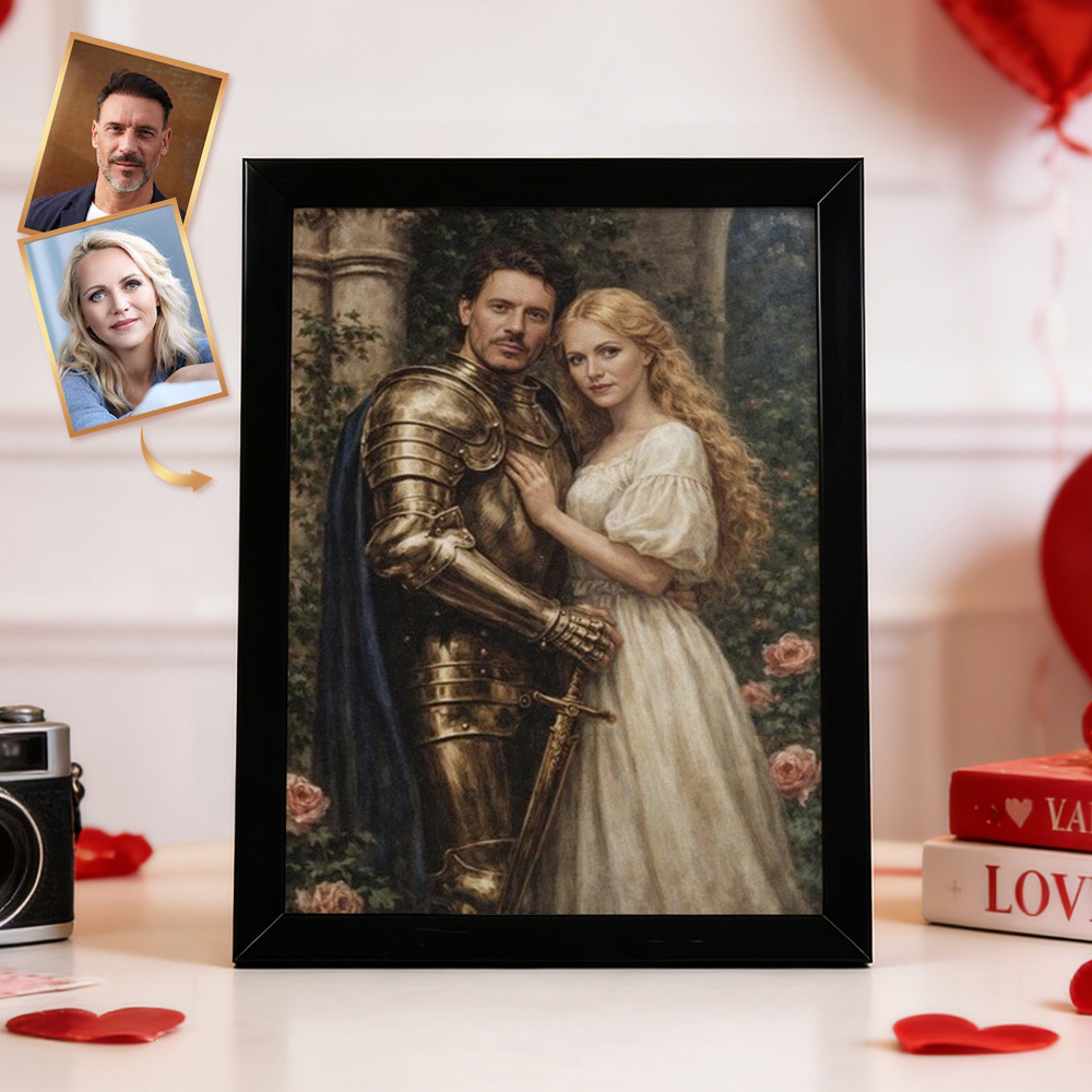Custom Romantic Couple Portrait Frame from Photo Personalized Royal Couple Gift for Valentine's Day