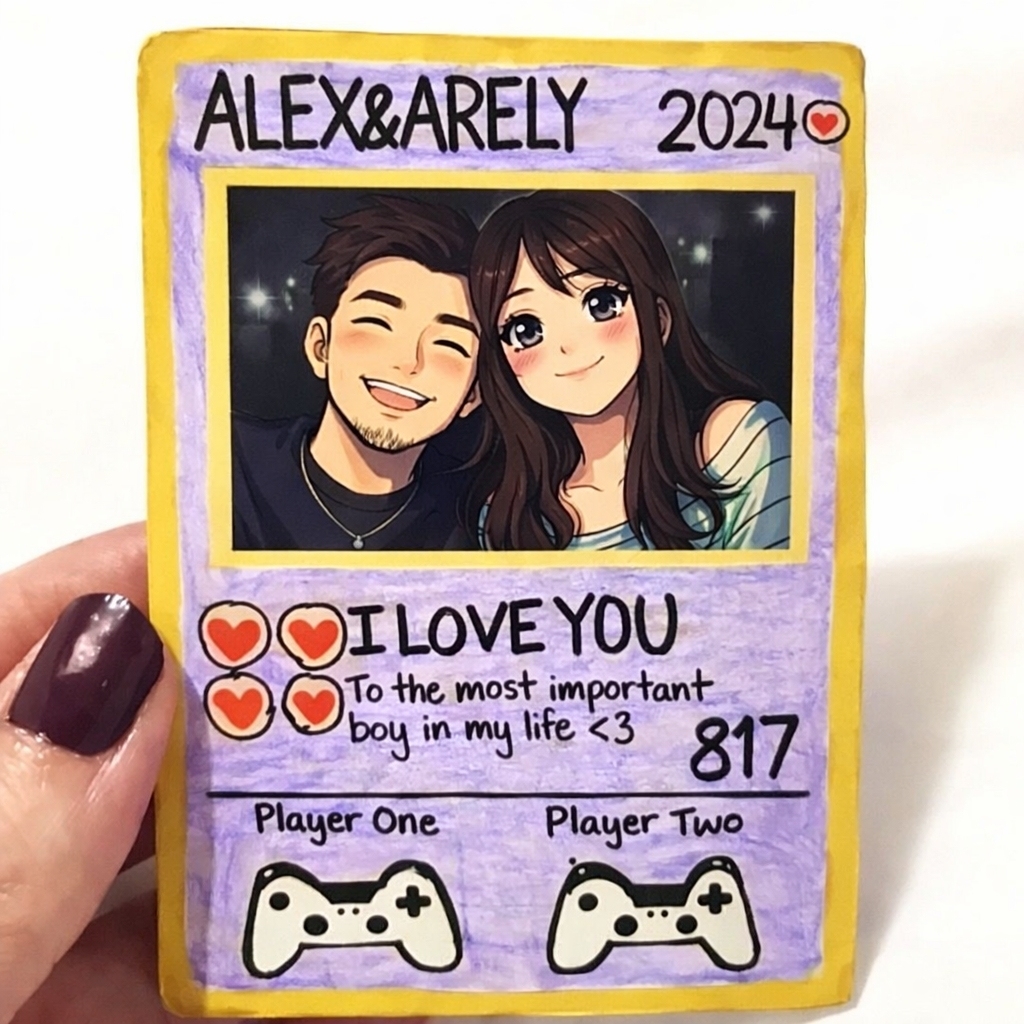 Personalized Valentine��s Day Power Couple Card, Custom Anniversary Card Couple Photo Anime Style, Best Valentine's Day Gift for Lover