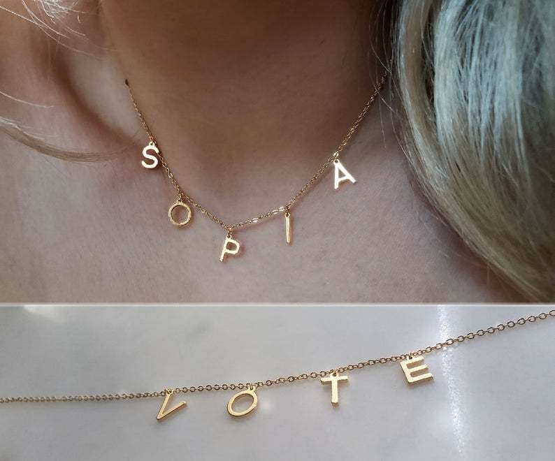 Vote Necklace Initial Letter Name Necklace (1-9 Letters) - MyFaceBoxer