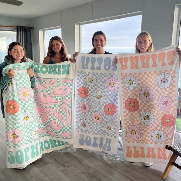 RETRO Multi Style Personalized Beach Towel Name Bath Towel Custom Pool Towel Beach Towel With Name Outside Birthday Vacation Gift - MyFaceBoxer