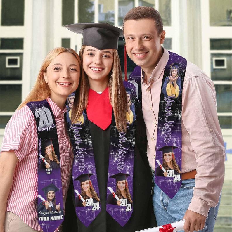 Custom Graduation Stole with photos, Your School Colors Personalized Stole,Personalized Text Grad Stole Sash,Gift for Graduate,Class of 2025