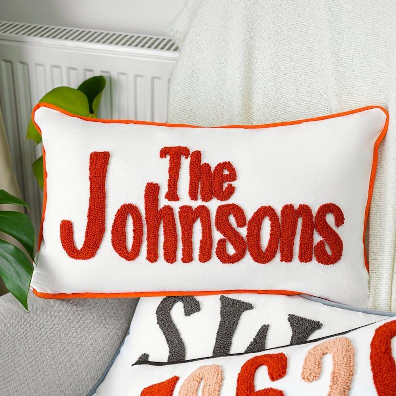 Home Decor Punch Needle Embroidered Custom Pillow, Personalized Gift, Graduation Gift, Dorm Room Decor, Kids Room Decor, Monogram Pillow