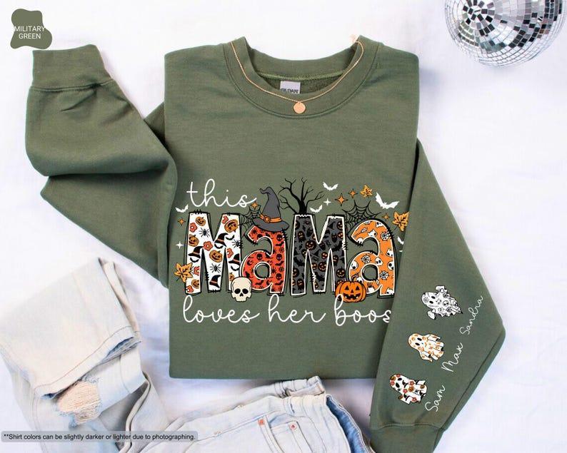 Custom Halloween Mama Sweatshirt, This Mama Loves Her Boos Sweatshirt, Halloween Mama Hoodie, Halloween Mom Gift, Personalized Spooky Mama