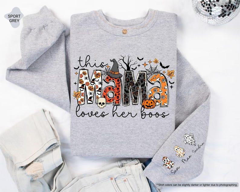 Custom Halloween Mama Sweatshirt, This Mama Loves Her Boos Sweatshirt, Halloween Mama Hoodie, Halloween Mom Gift, Personalized Spooky Mama