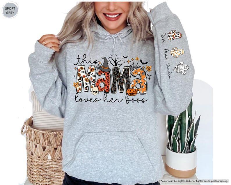 Custom Halloween Mama Sweatshirt, This Mama Loves Her Boos Sweatshirt, Halloween Mama Hoodie, Halloween Mom Gift, Personalized Spooky Mama