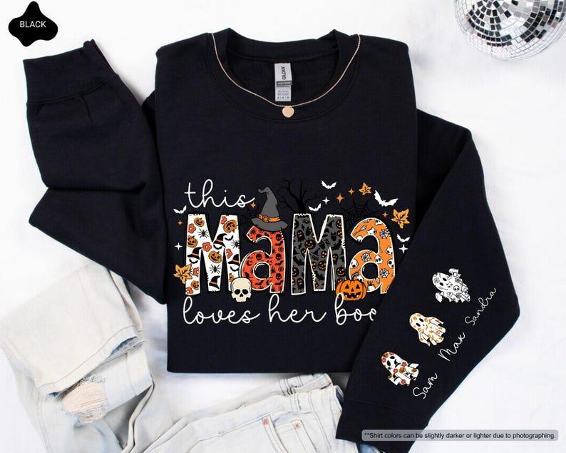 Custom Halloween Mama Sweatshirt, This Mama Loves Her Boos Sweatshirt, Halloween Mama Hoodie, Halloween Mom Gift, Personalized Spooky Mama